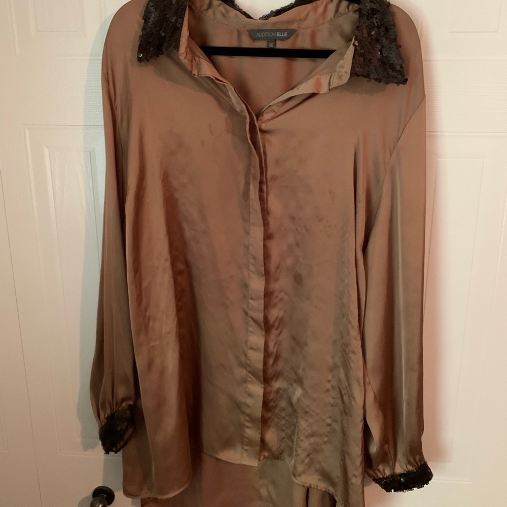 Sequin plus size blouse bronze